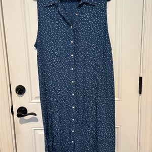 CeCe Navy Sleeveless Dress with White Dots 3X